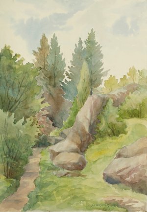 Leon  Szacsznajder (Szatzsznajder), PEJZAŻ ZE SKAŁAMI, 1949