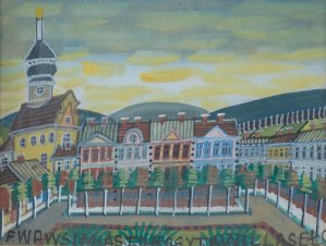  Nikifor Krynicki, PEJZAŻ MIEJSKI Z SYNAGOGĄ, OK. 1955