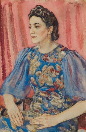 Józef Mehoffer, PORTRET KOBIETY W SUKNI W KWIATY, 1942