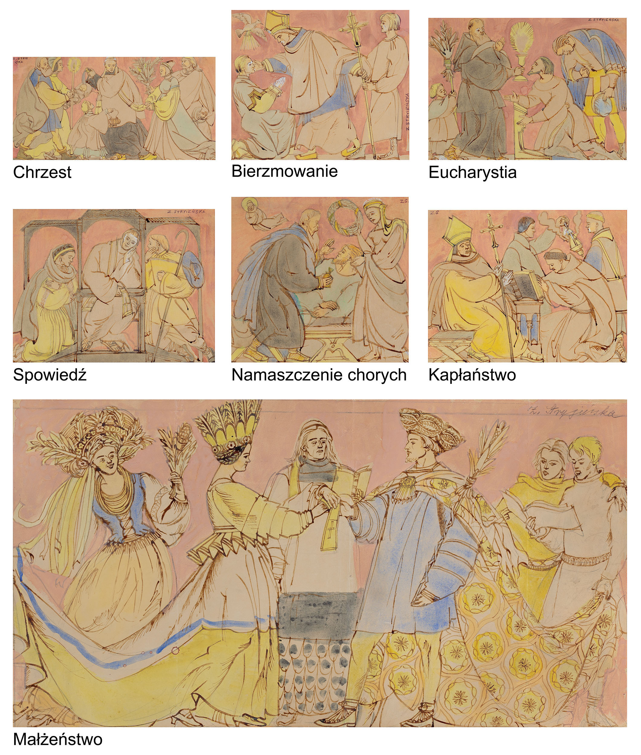 Zofia Stryjeńska, SIEDEM SAKRAMENTÓW, LATA 20. XX W., ołówek, akwarela, gwasz, papier Zofia Stryjeńska, SIEDEM SAKRAMENTÓW, LATA 20. XX W.