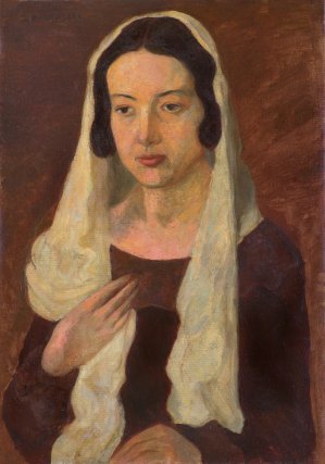 Zbigniew Pronaszko, PORTRET ŻONY W BIAŁYM SZALU, 1926