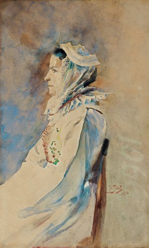 Julian Fałat, KOBIETA W CZEPCU, 1898