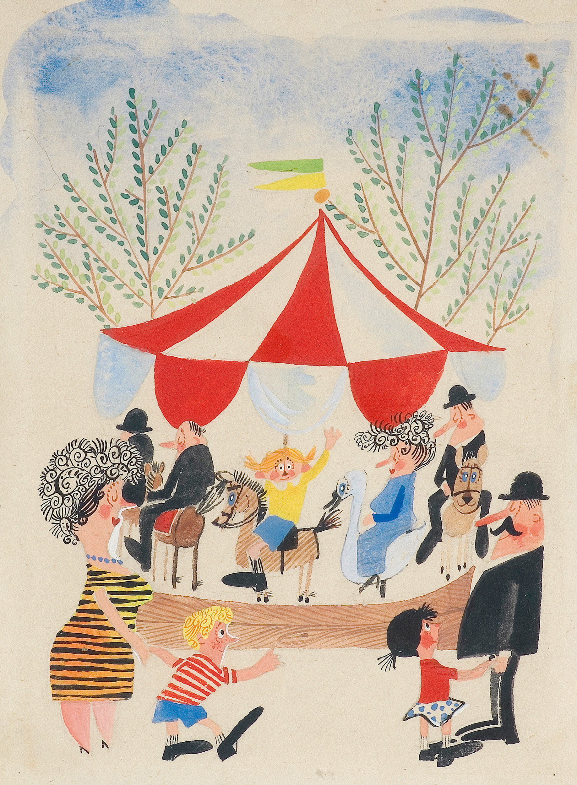 Mirosław Pokora, KARUZELA, 1973, akwarela, gwasz, tusz pióro, pędzel, papier Mirosław Pokora, KARUZELA, 1973