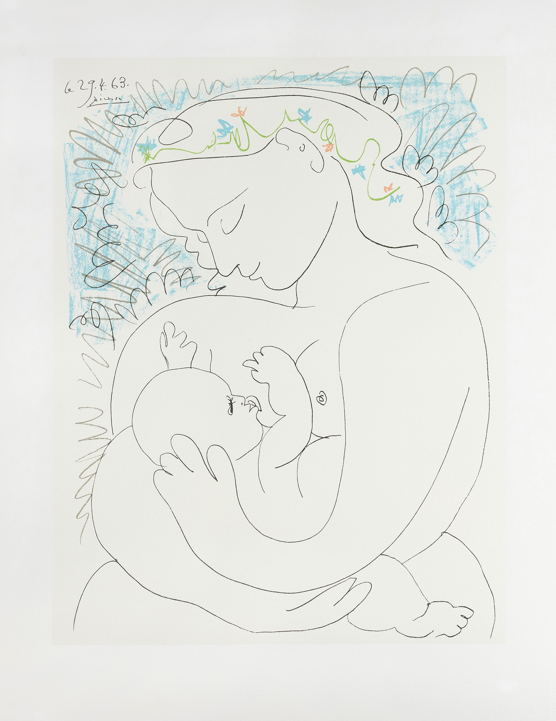 Pablo Picasso, MACIERZYŃSTWO, 1963, litografia barwna, papier Arches Pablo Picasso, MACIERZYŃSTWO, 1963