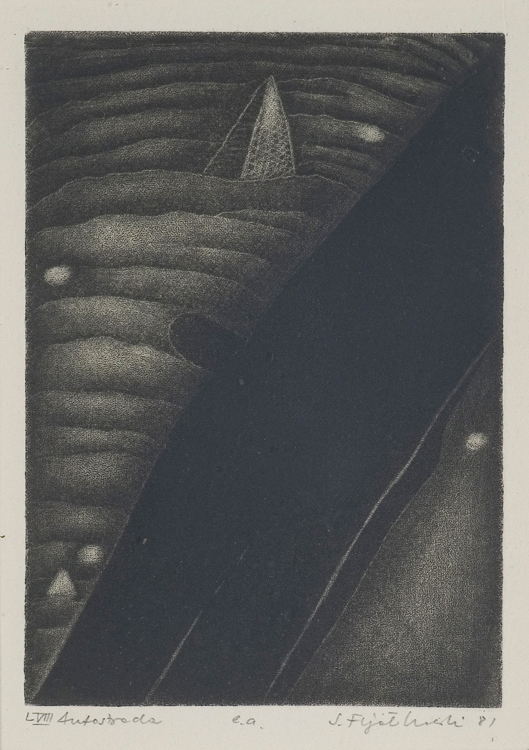 Stanisław Fijałkowski, LVIII AUTOSTRADA, 1981, litografia, papier Stanisław Fijałkowski, LVIII AUTOSTRADA, 1981