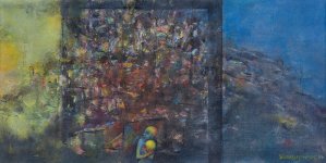 Piotr Bogusławski, TĘCZOWY CHŁOPIEC, 1988, akryl, płótno Piotr Bogusławski, TĘCZOWY CHŁOPIEC, 1988