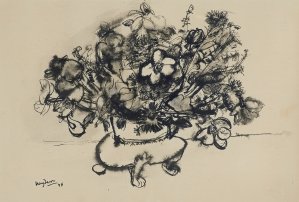 Henryk Hayden, KWIATY W WAZONIE, 1948, tusz pióro, patyk, papier kremowy Henryk Hayden, KWIATY W WAZONIE, 1948