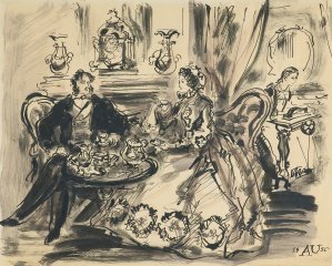 Antoni Uniechowski, W SALONIE, 1956, tusz pióro, pędzel, papier Antoni Uniechowski, W SALONIE, 1956