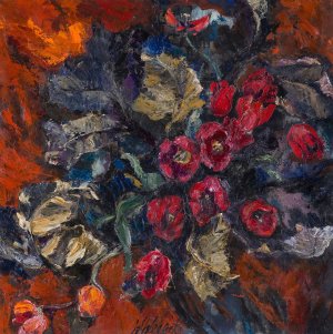Wanda Wedecka, CZERWONE TULIPANY, 1969, olej, płótno Wanda Wedecka, CZERWONE TULIPANY, 1969