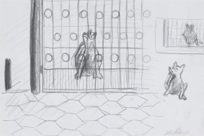 Jarosław Modzelewski, SZKIC DO OBRAZU „PIESEK DRAPIE SIĘ ZA BRAMĄ”