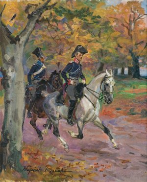 Wojciech Kossak, UŁANI NA DRODZE, 1923