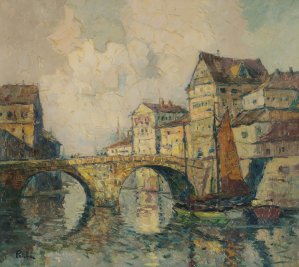 Rudolf Priebe, PEJZAŻ Z KAMIENNYM MOSTKIEM