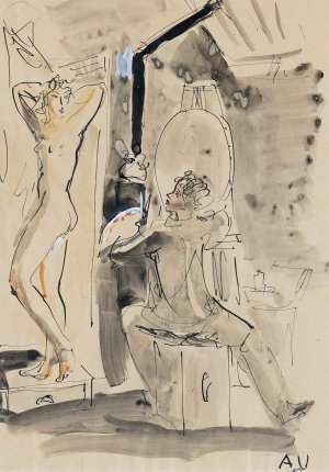 Antoni Uniechowski, RYSUNEK NR 5 Z CYKLU "MALARZ I MODELKA"